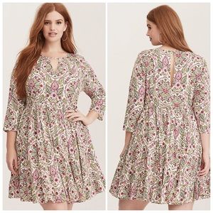 Torrid Ivory Floral Print Challis Skater Dress